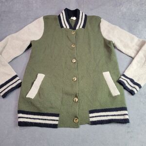 Hem & Thread Cardigan Womens Small Green Varsity Letterman Knit Sweater 11467